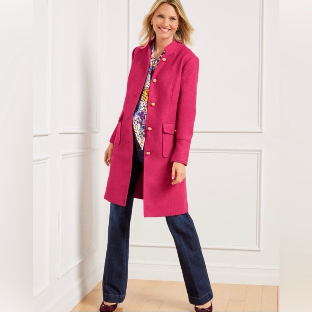 Talbots  Fuchsia Button-Front Cotton Peacoat 3/4 arm length